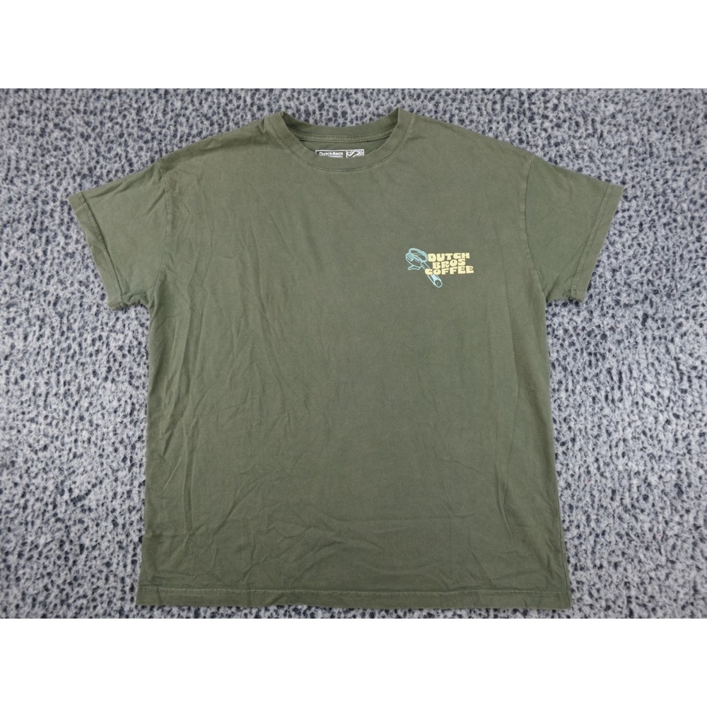 Dutch Bros Coffee Womens Medium Olive Green‎ Good Vibes Only Graphic T-Shirt